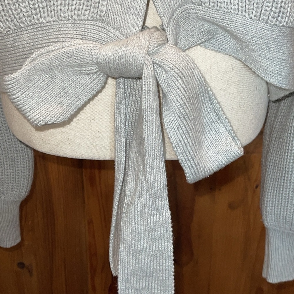 LUMIERE Gray Relaxed Fit Gray Cropped Balloon Sleeve Sweater Sz. L - Picture 9 of 15